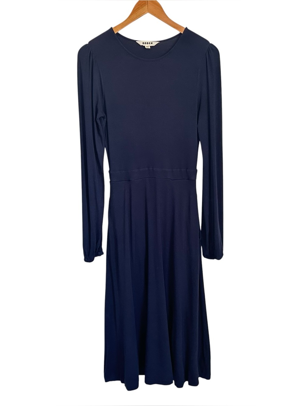 Boden Womens Camille Jersey Knit Midi Long Sleeve Dress Sz 4 Reg Blue Pockets